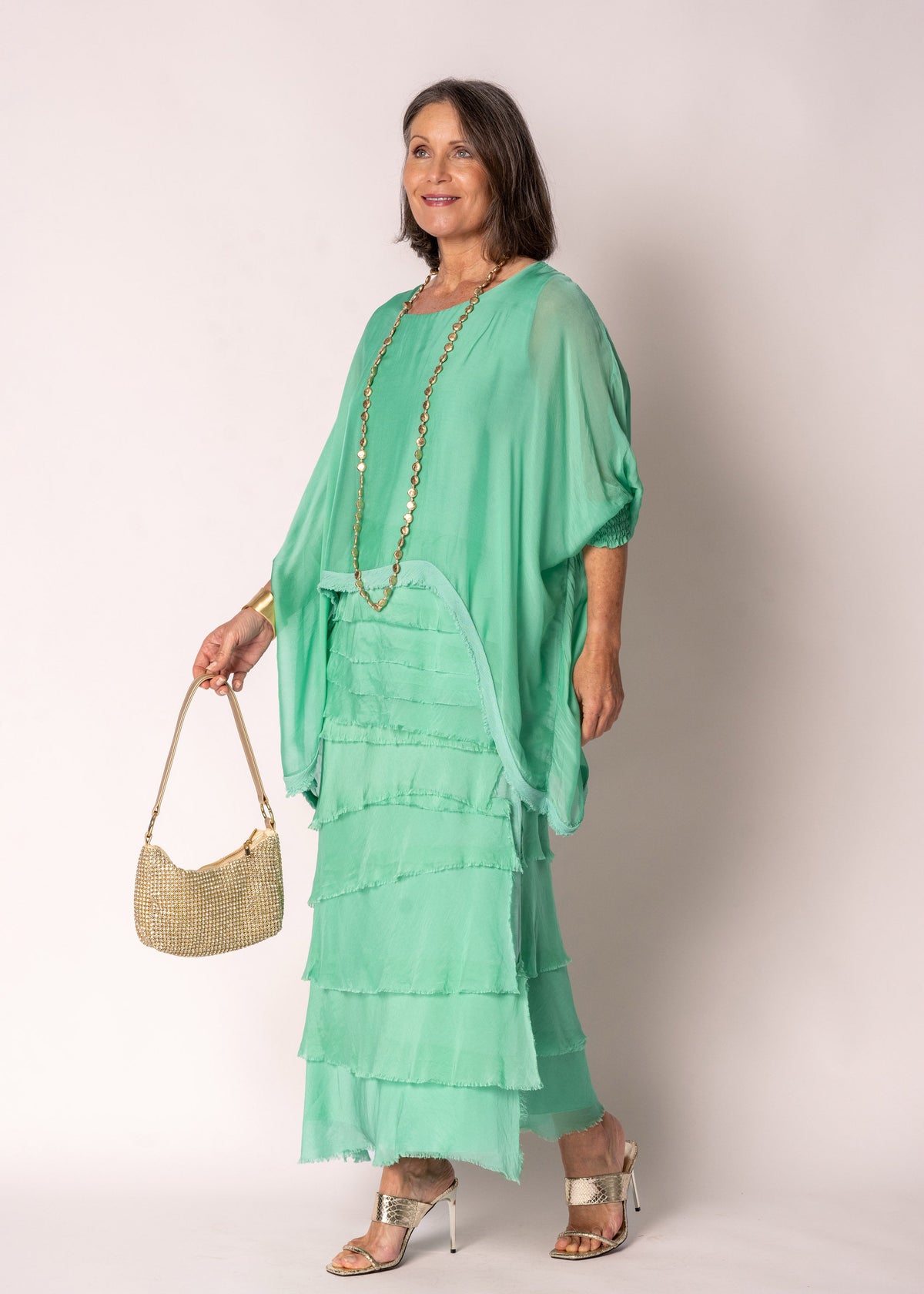Amulet Silk Top in Capri Green