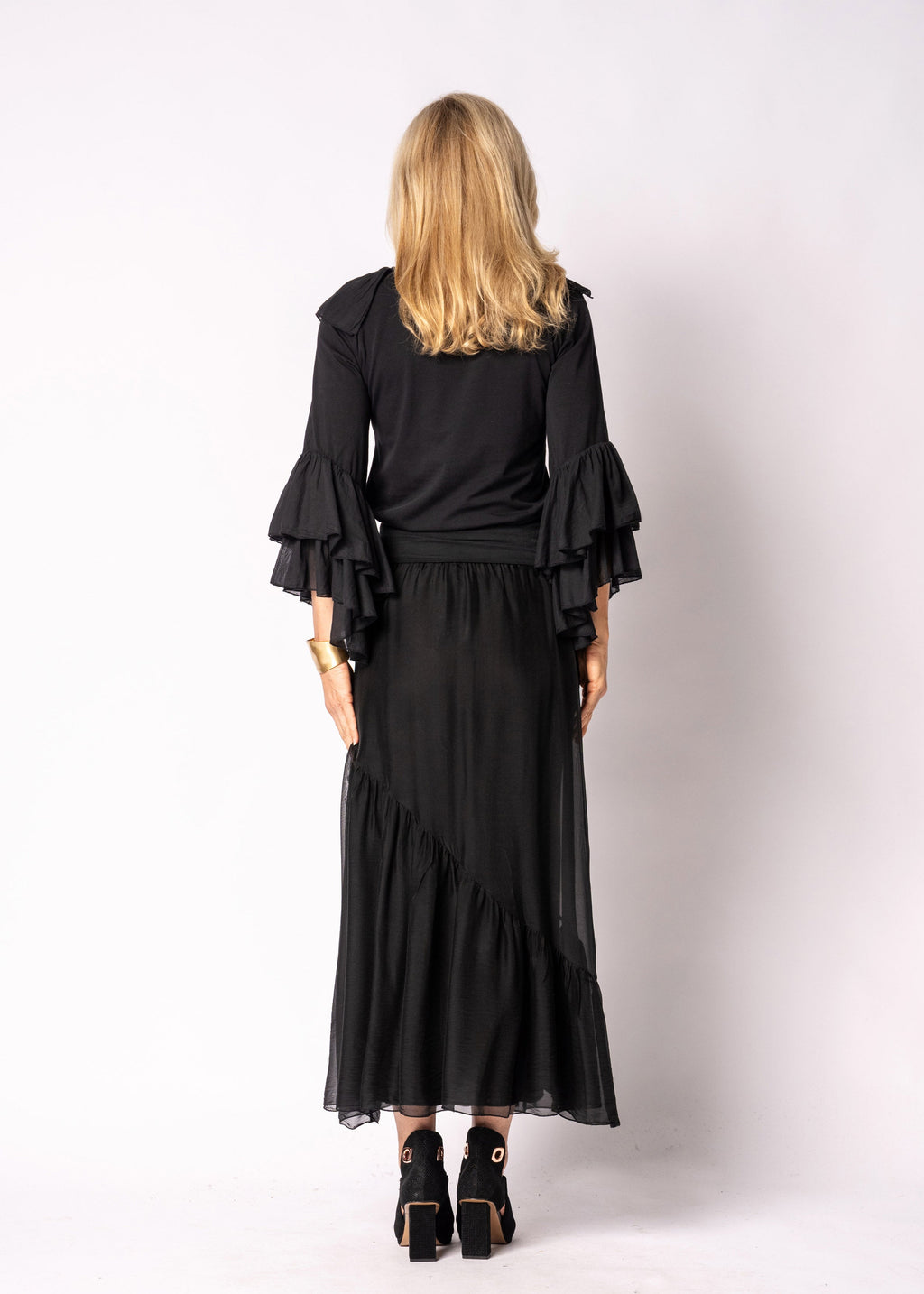 Adelise Silk Skirt in Onyx