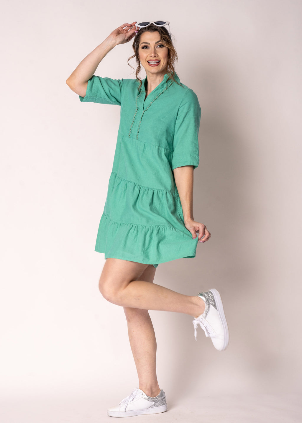 Alethea Linen Dress in Capri Green