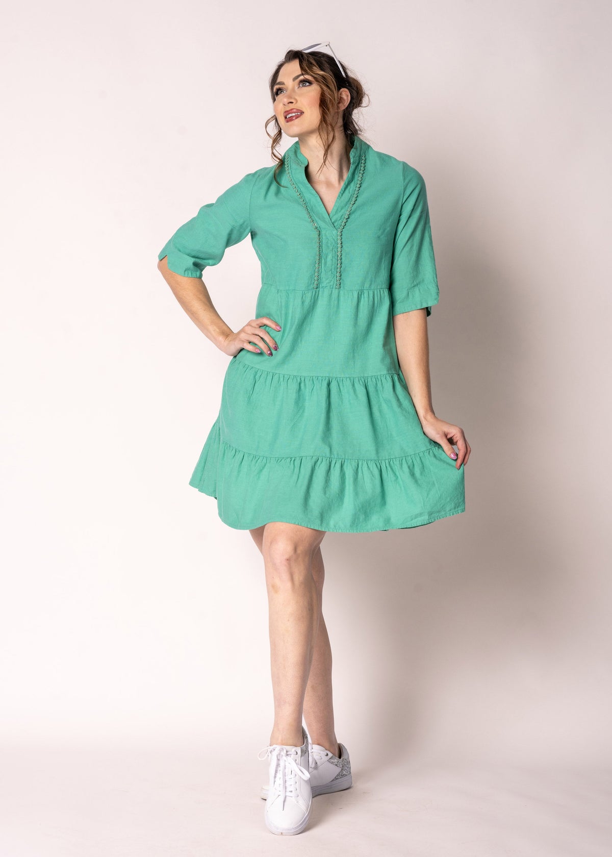 Alethea Linen Dress in Capri Green
