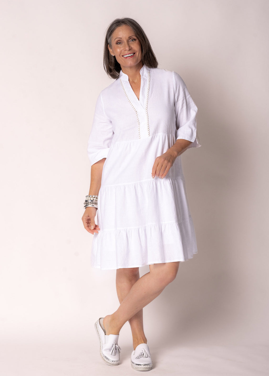 Alethea Linen  Dress in White