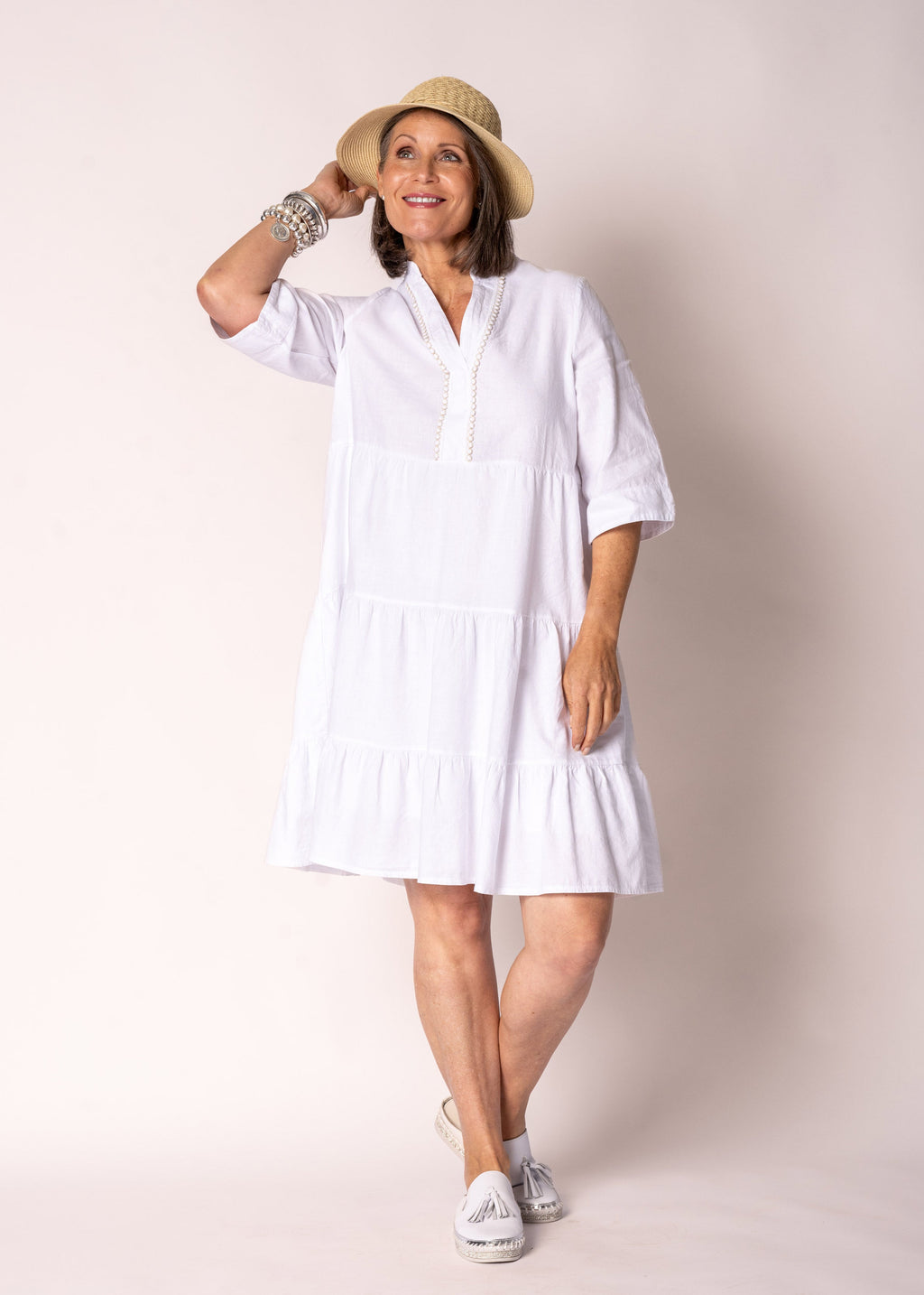 Alethea Linen  Dress in White
