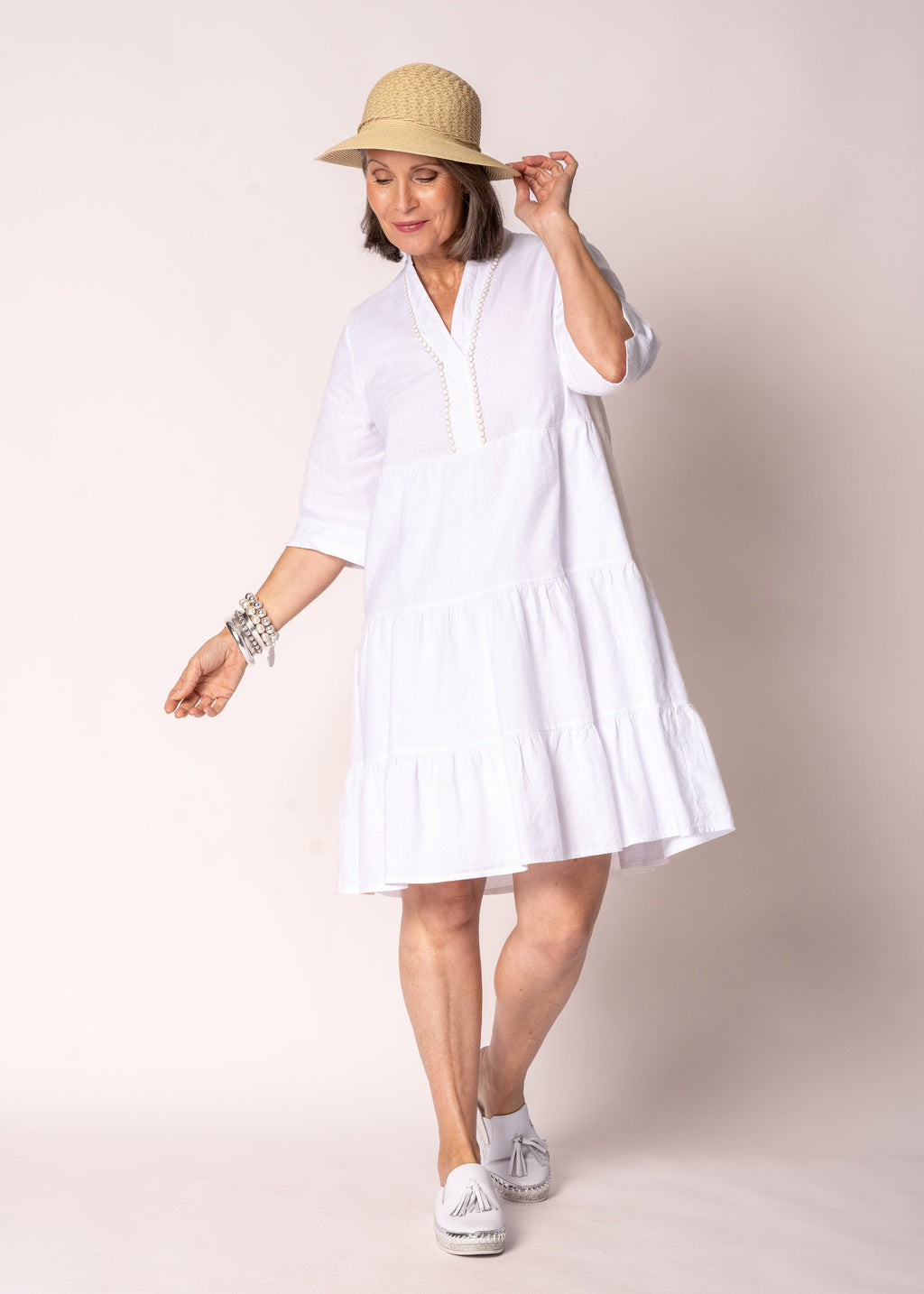 Alethea Linen  Dress in White