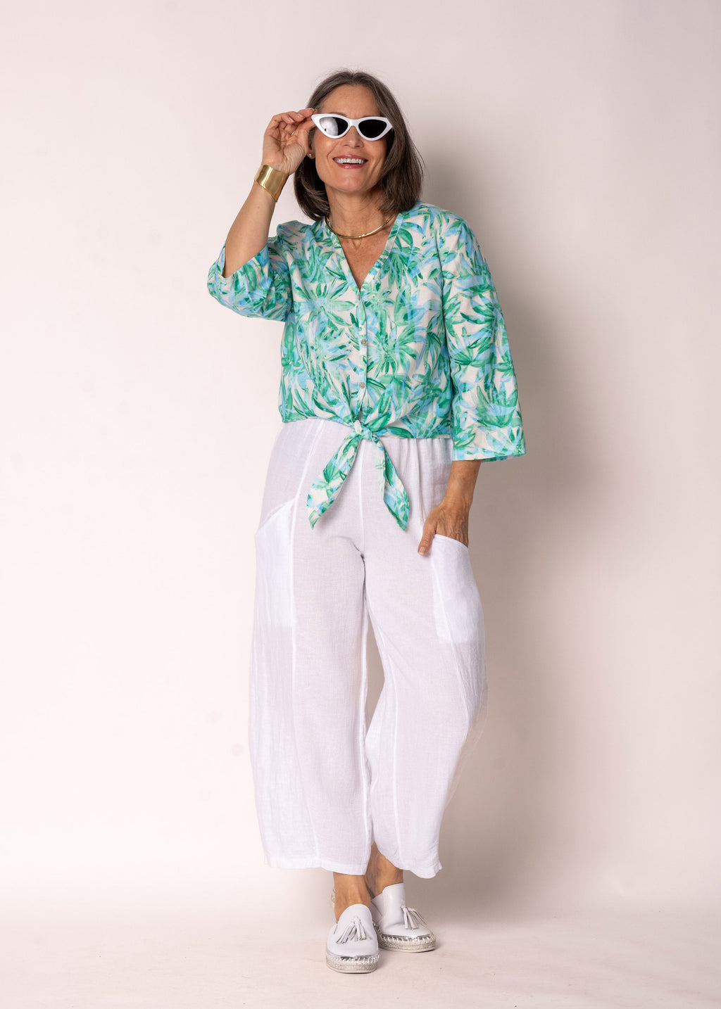 Avenley Linen Top in Capri Green