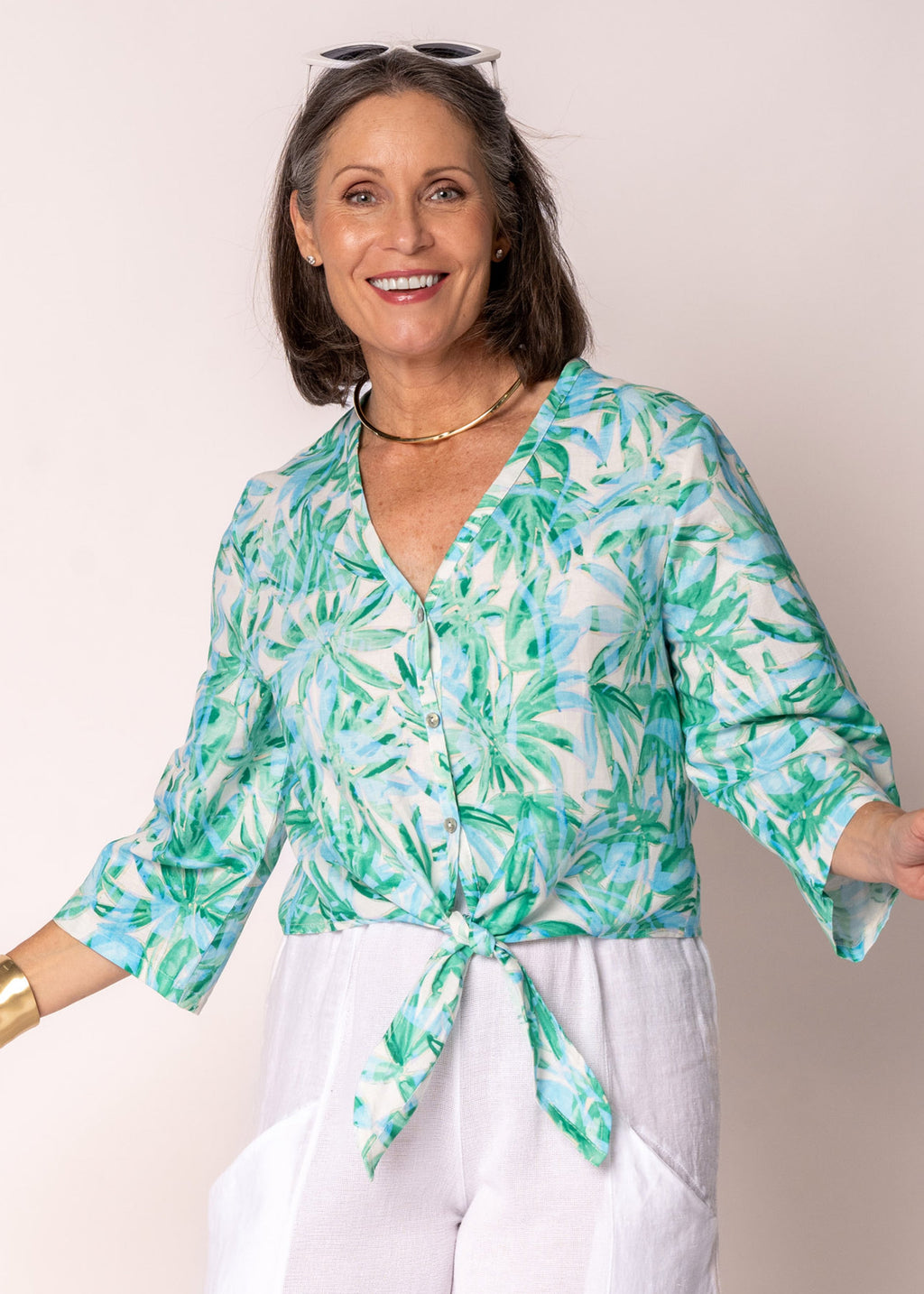 Avenley Linen Top in Capri Green