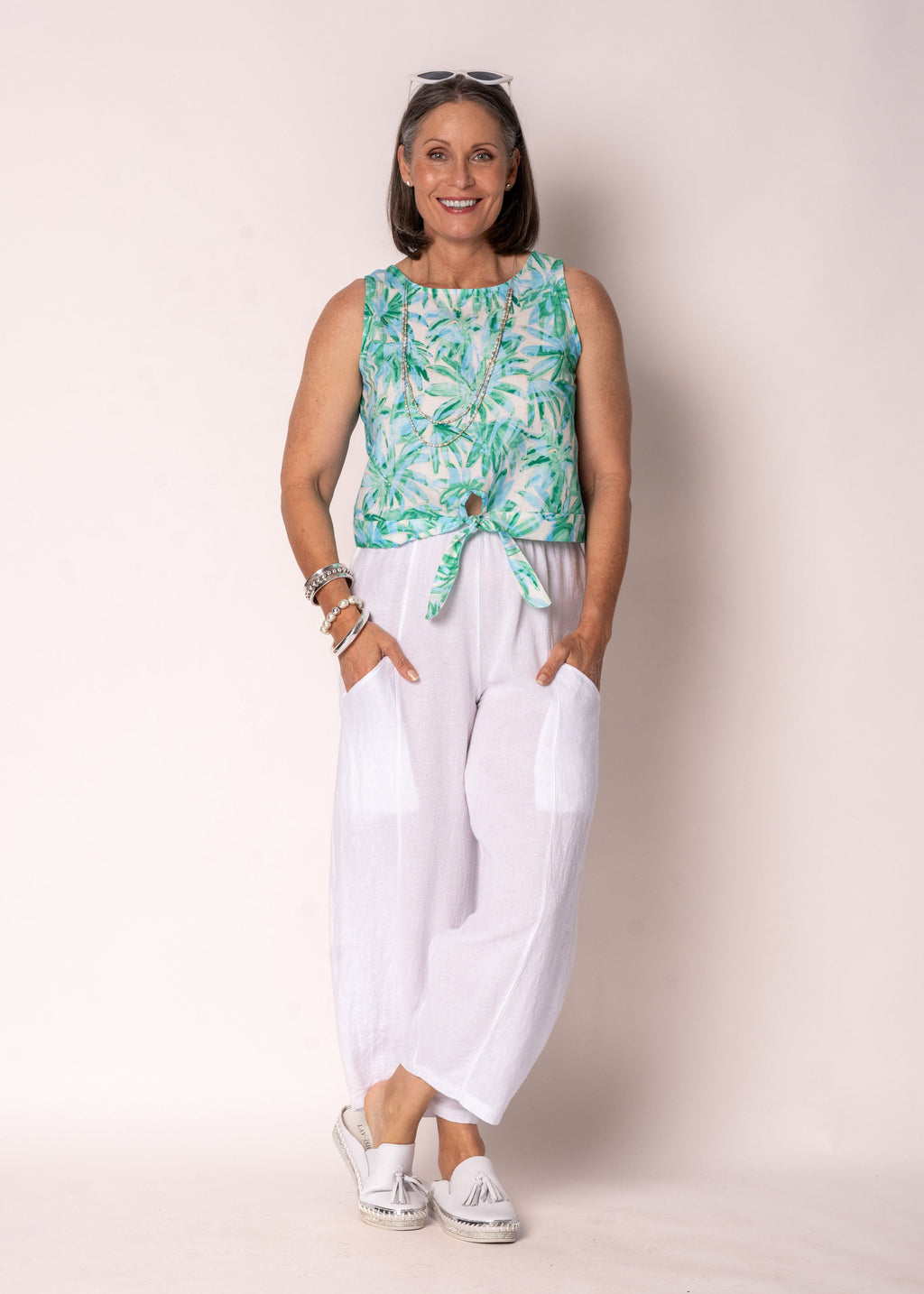 Amoret Linen Top in Capri Green