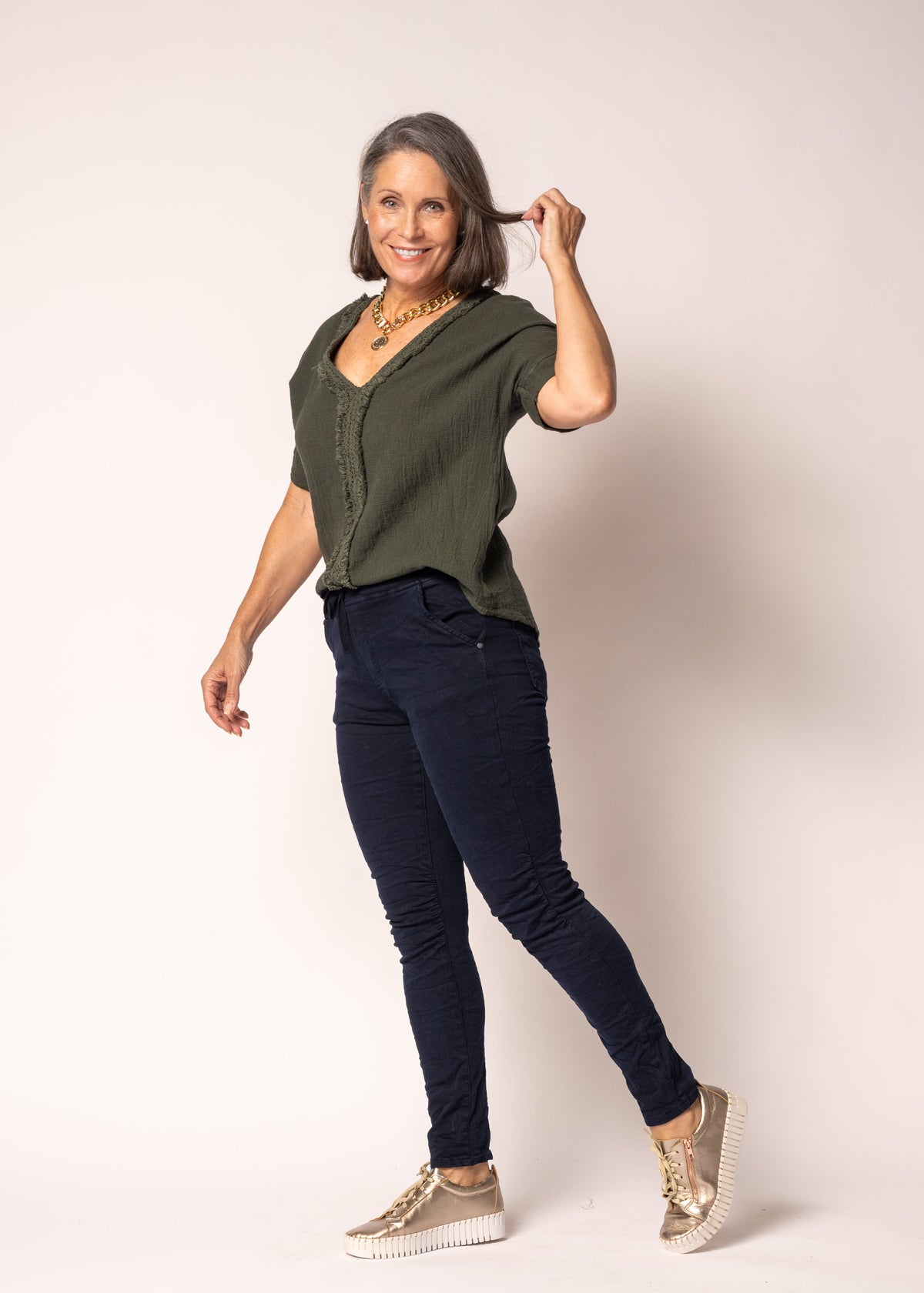 Haleigh Linen Top in Khaki