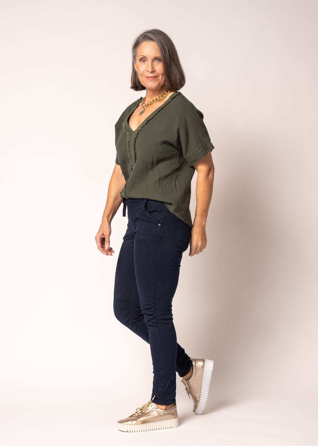 Haleigh Linen Top in Khaki