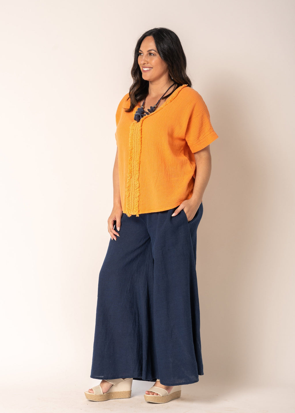 Rayleen Linen Top in Sunset Orange