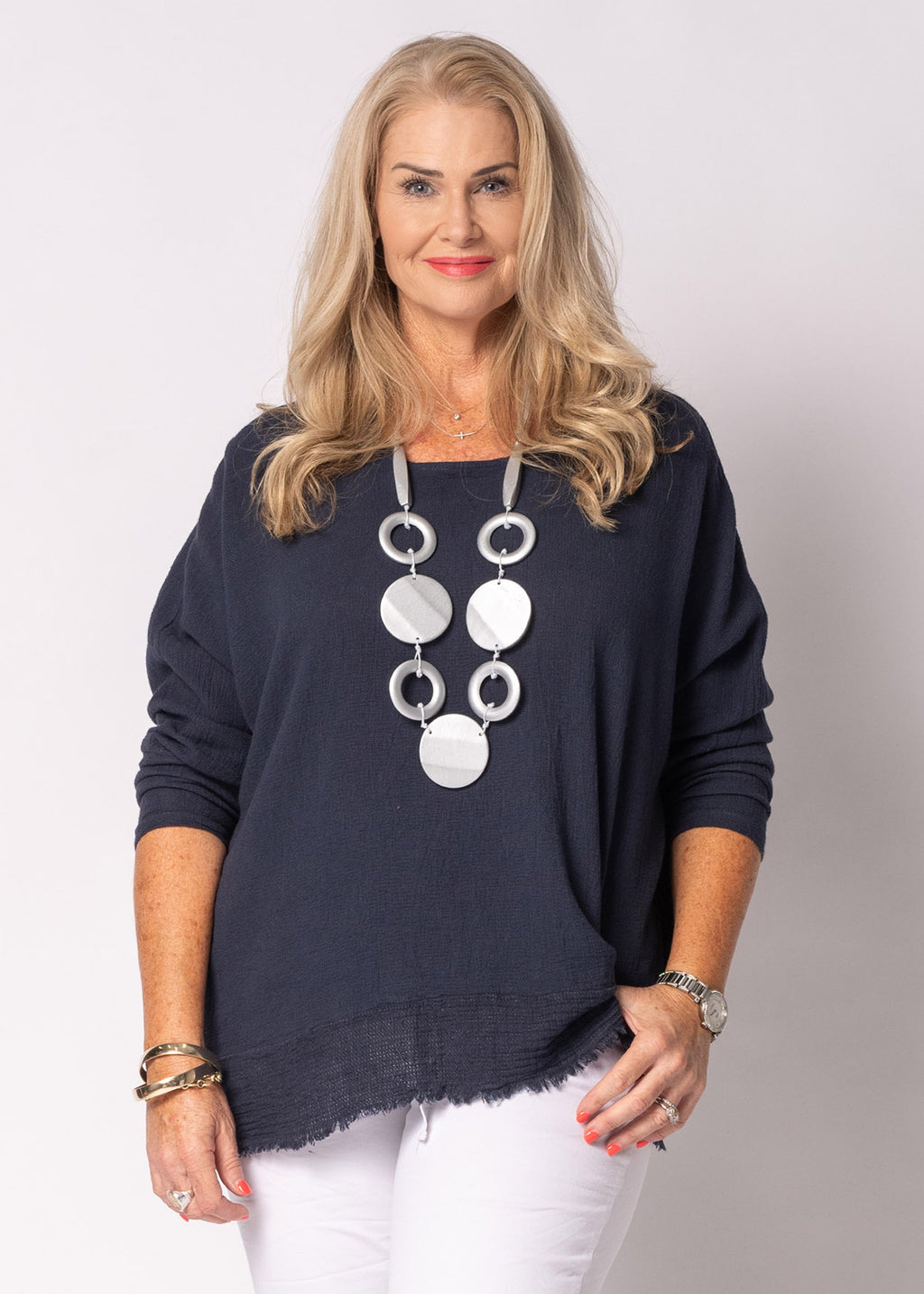 Arwyn Linen Blend Top in Navy
