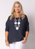 Arwyn Linen Blend Top in Navy