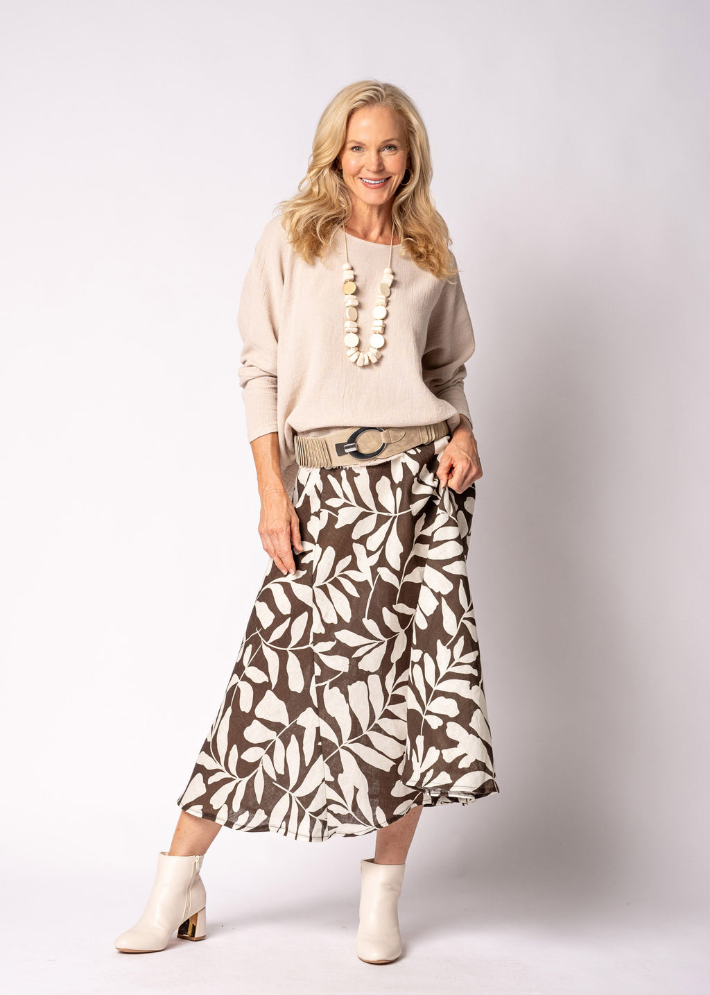 Lela Linen Skirt in Chocolate Truffle Print