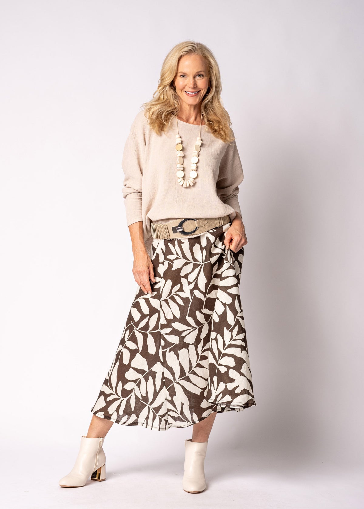 Lela Linen Skirt in Chocolate Truffle Print