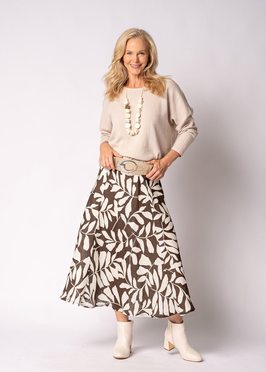 Lela Linen Skirt in Chocolate Truffle Print