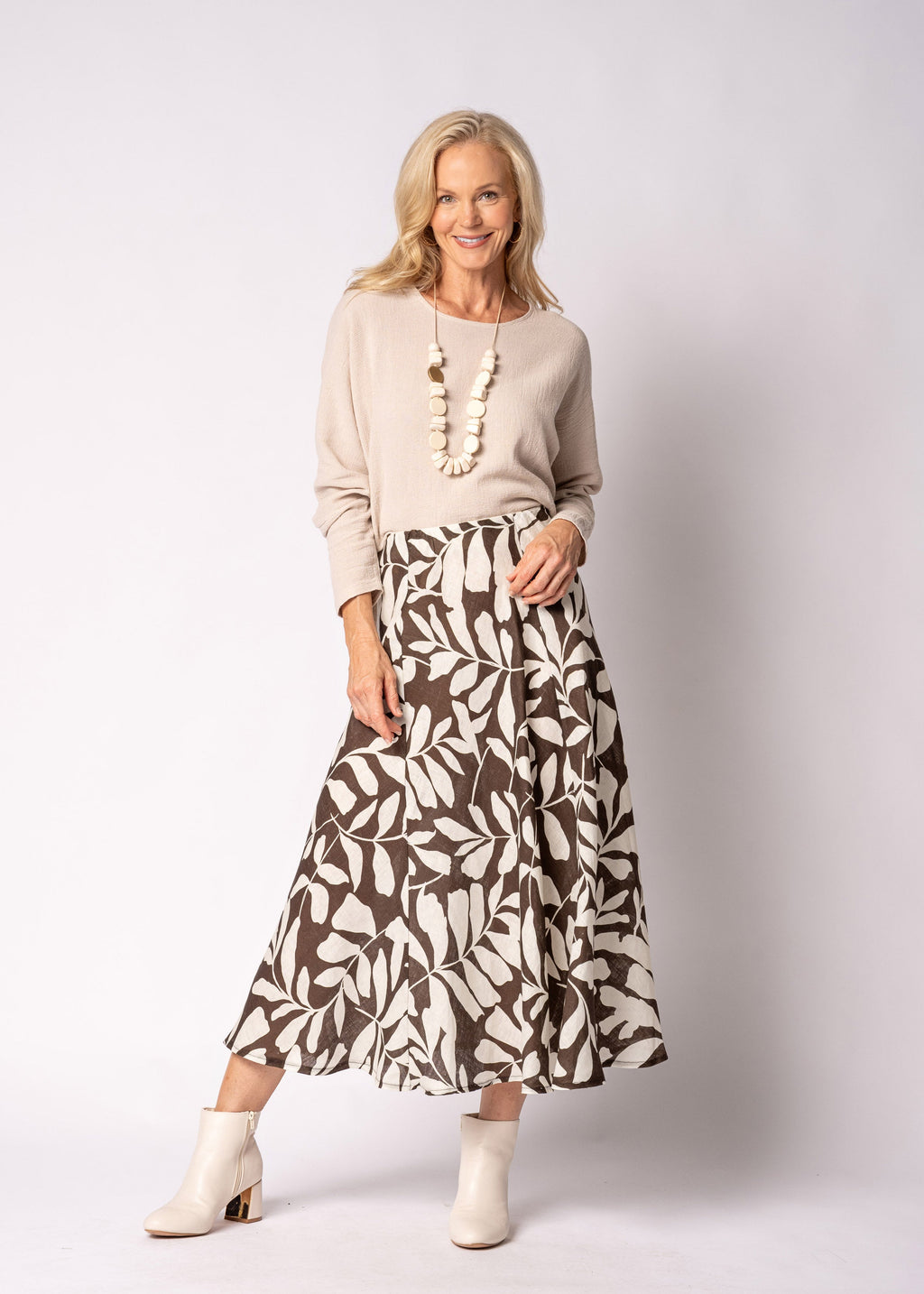 Lela Linen Skirt in Chocolate Truffle Print