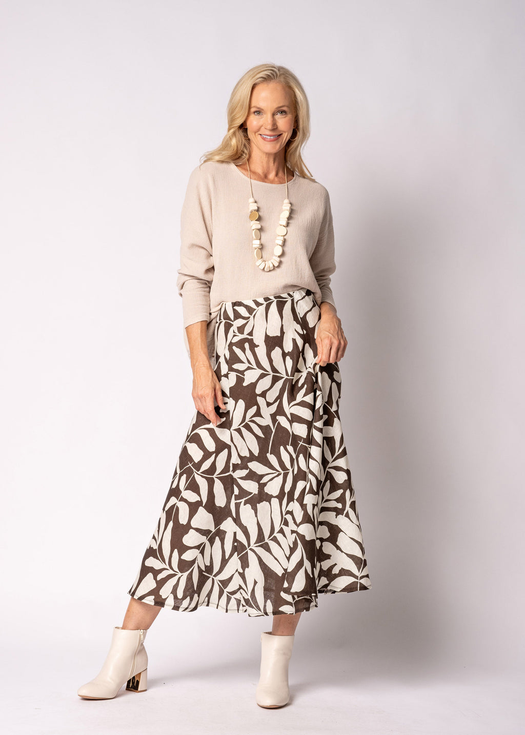Lela Linen Skirt in Chocolate Truffle Print