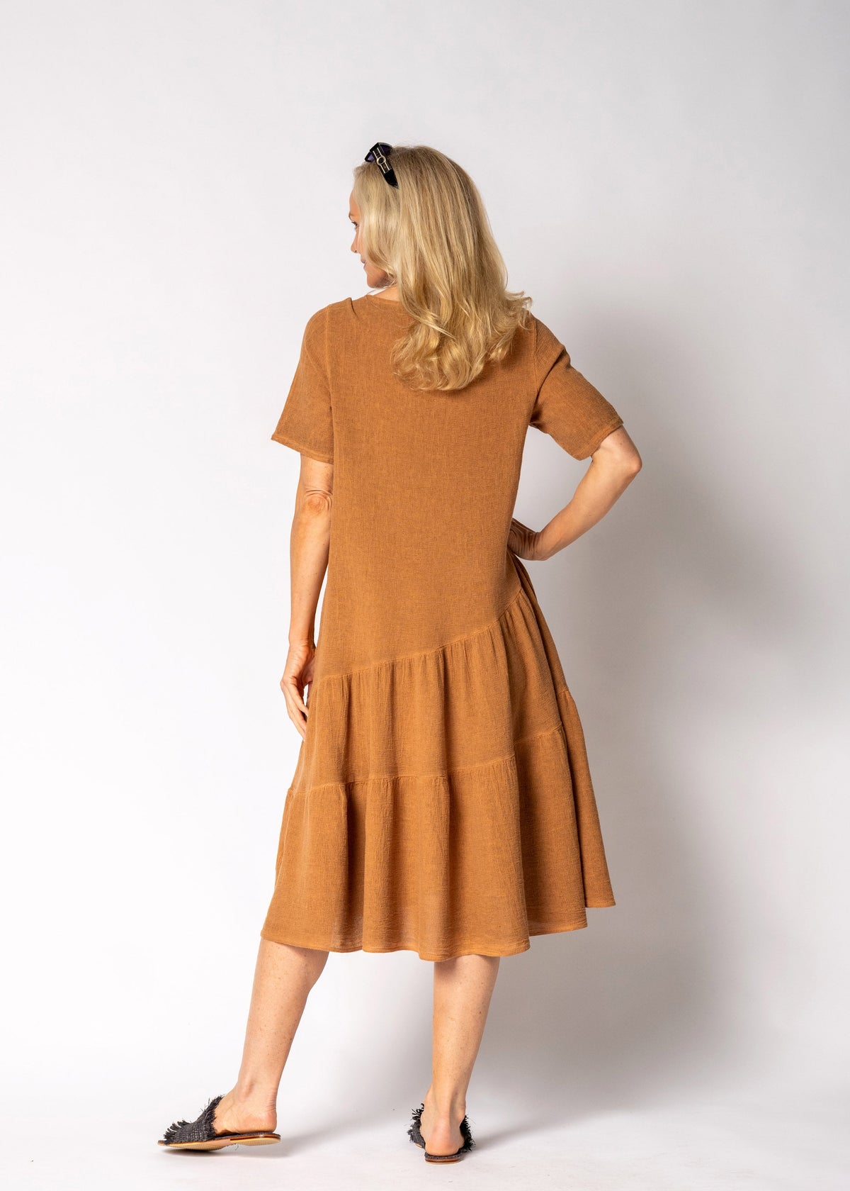 Sabella Linen Blend Dress in Burnt Toffee