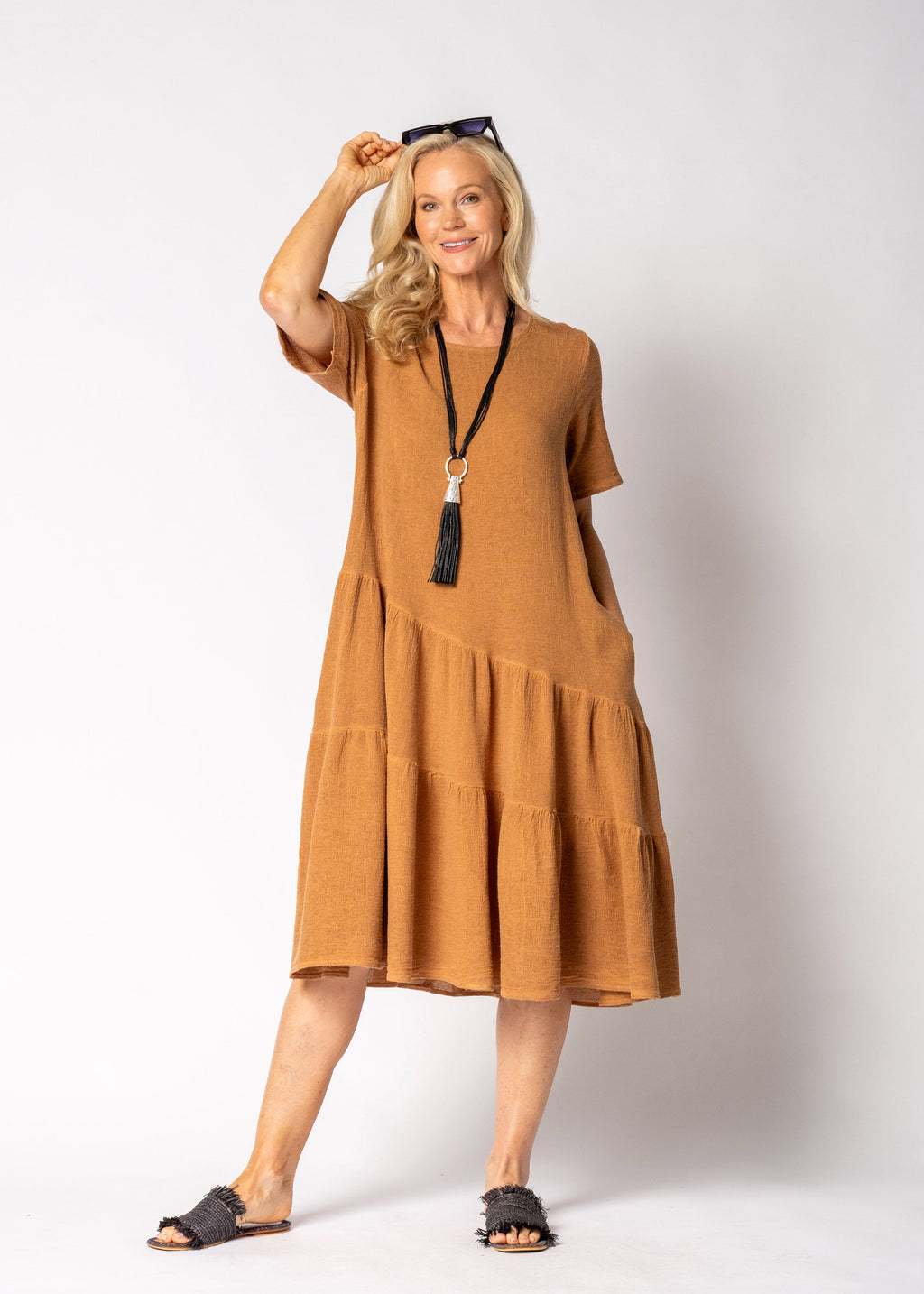 Sabella Linen Blend Dress in Burnt Toffee