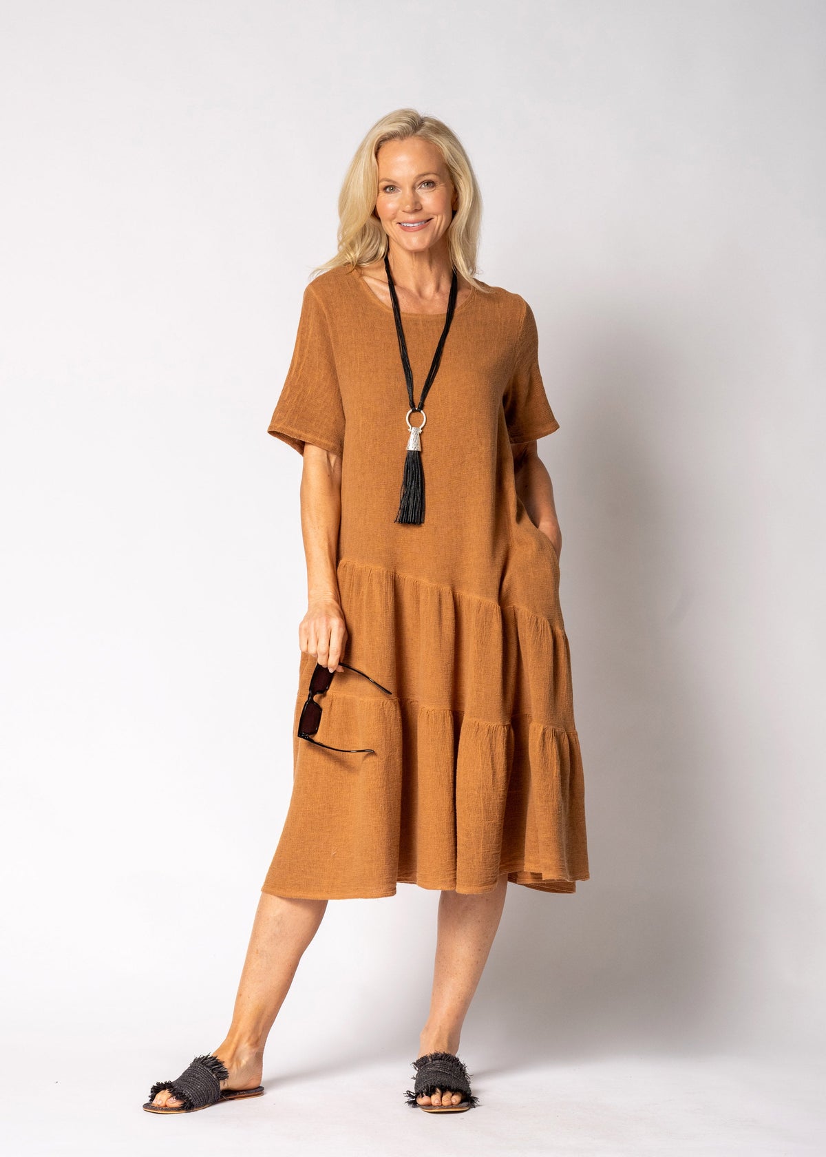 Sabella Linen Blend Dress in Burnt Toffee