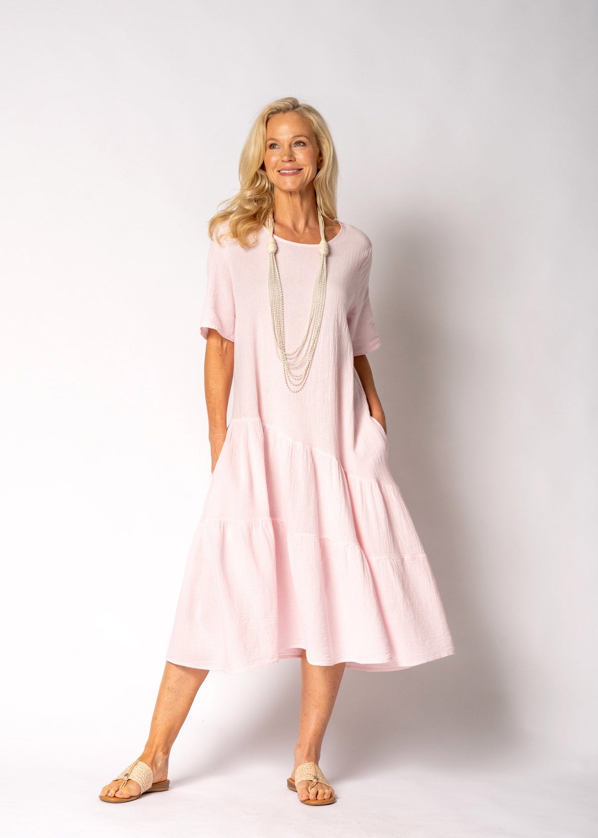 Sabella Linen Blend Dress in Modena Pink