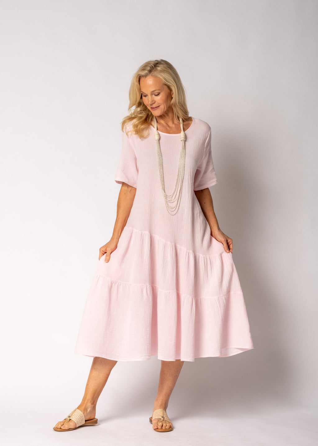 Sabella Linen Blend Dress in Modena Pink