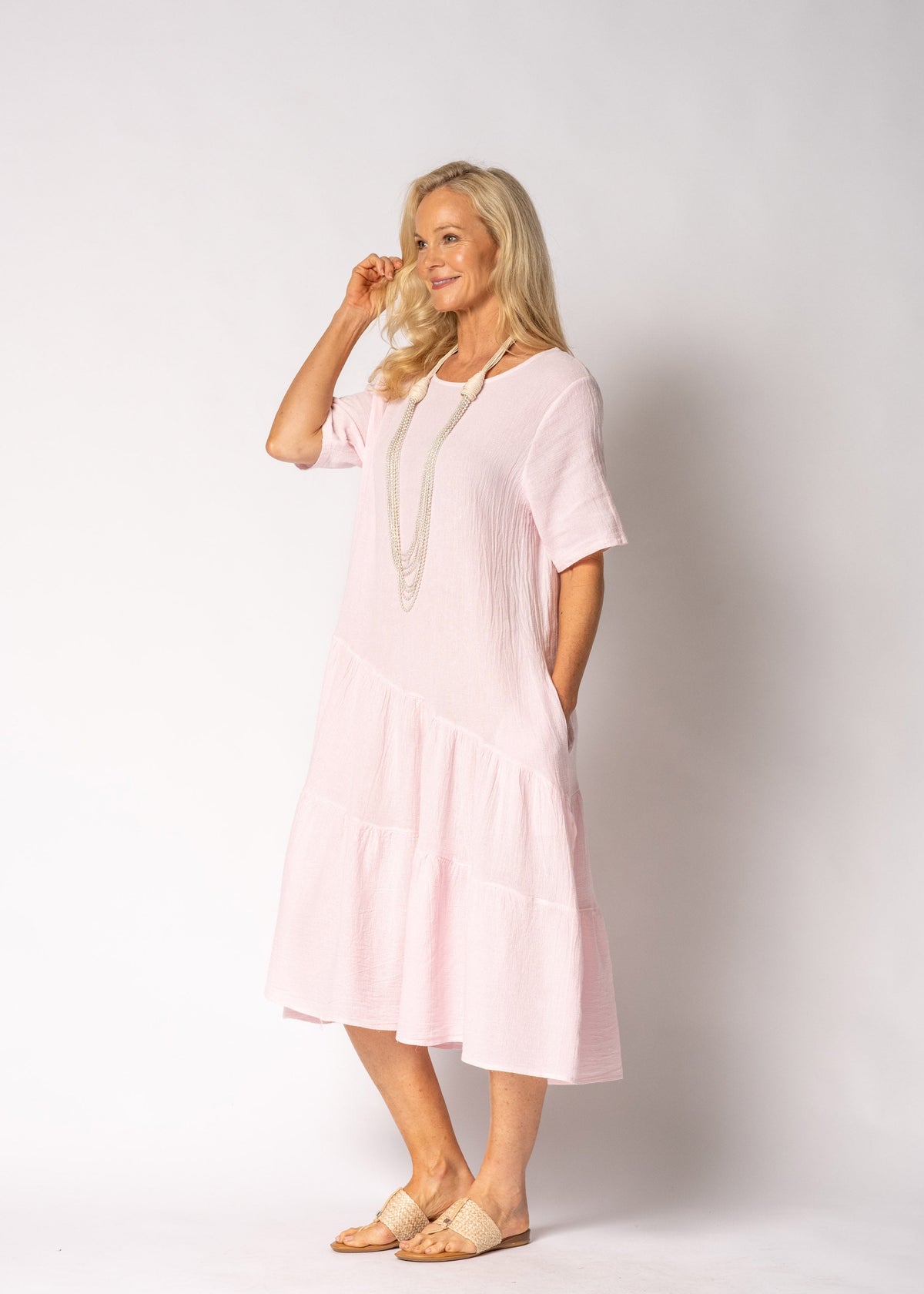Sabella Linen Blend Dress in Modena Pink