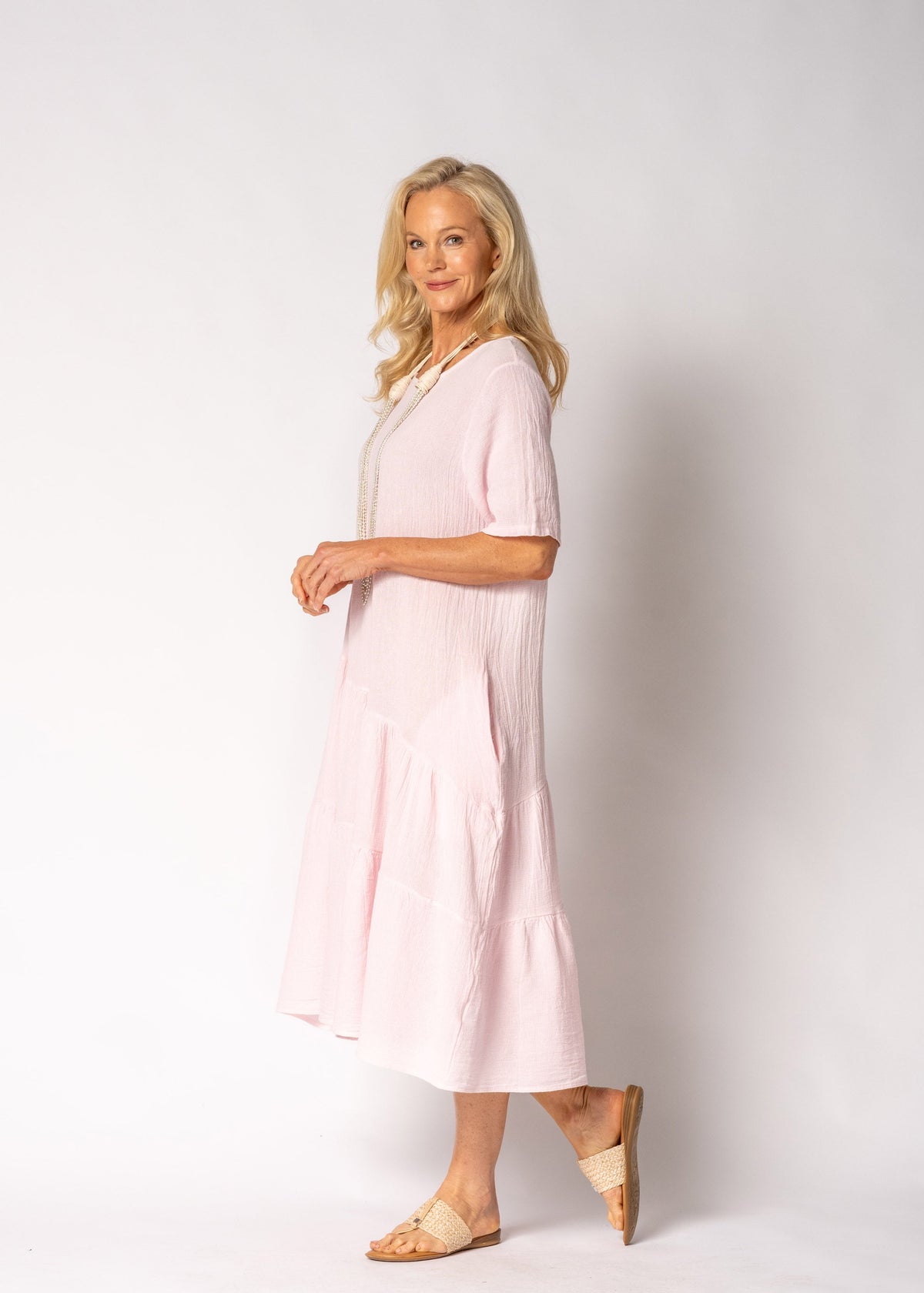 Sabella Linen Blend Dress in Modena Pink