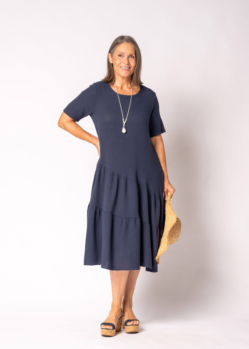 Sabella Linen Blend Dress in Navy