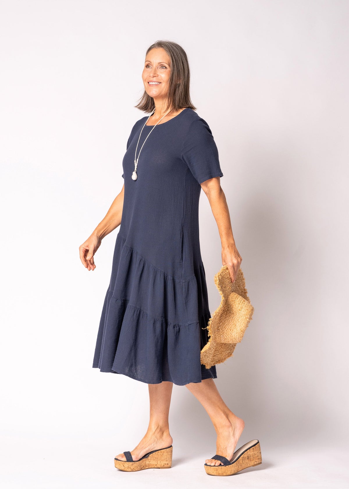 Sabella Linen Blend Dress in Navy