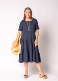 Sabella Linen Blend Dress in Navy