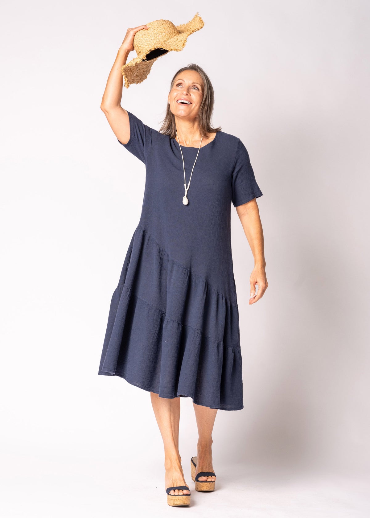 Sabella Linen Blend Dress in Navy