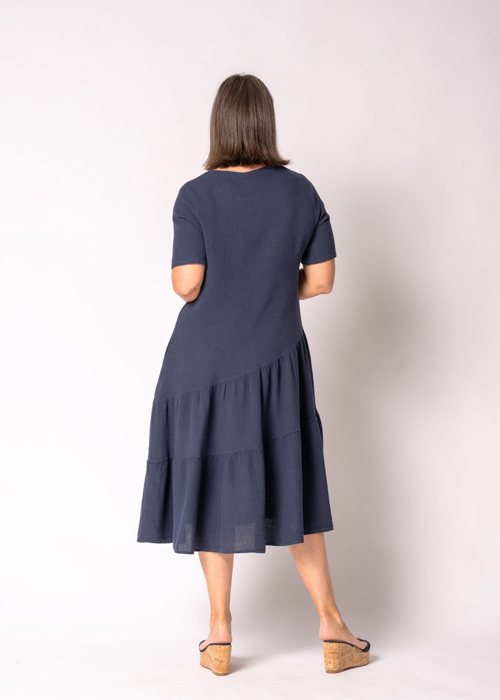 Sabella Linen Blend Dress in Navy