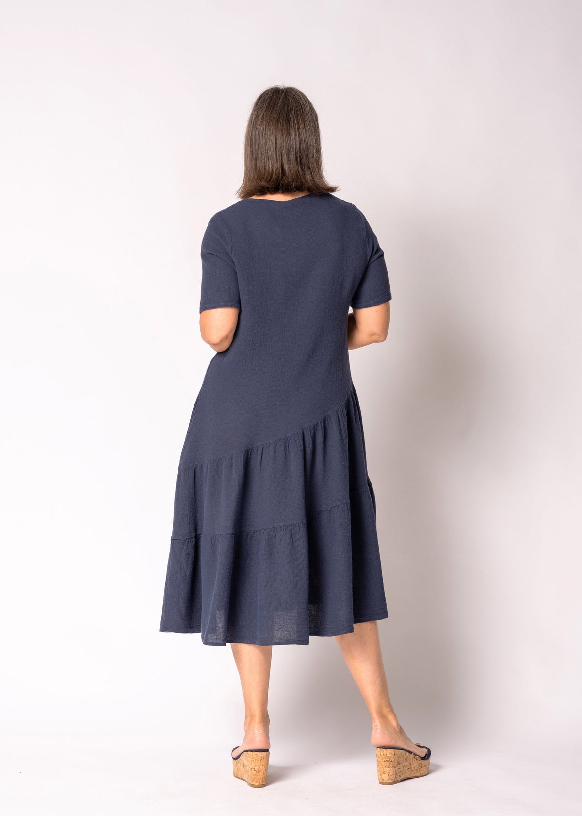 Sabella Linen Blend Dress in Navy