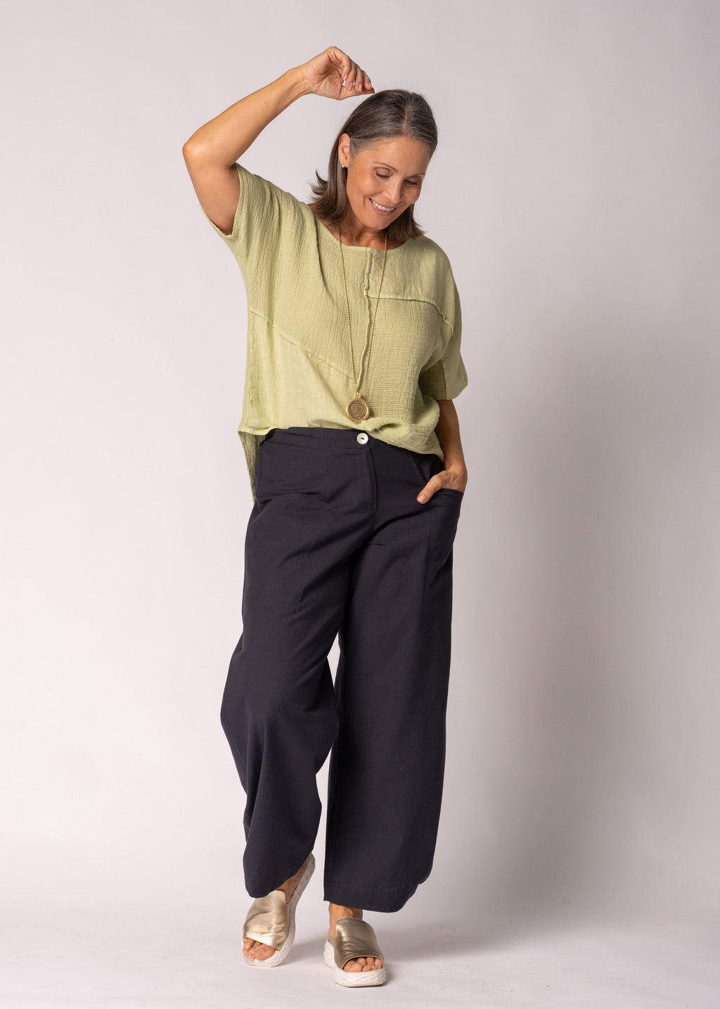 Nalina Linen Top in Lily Green