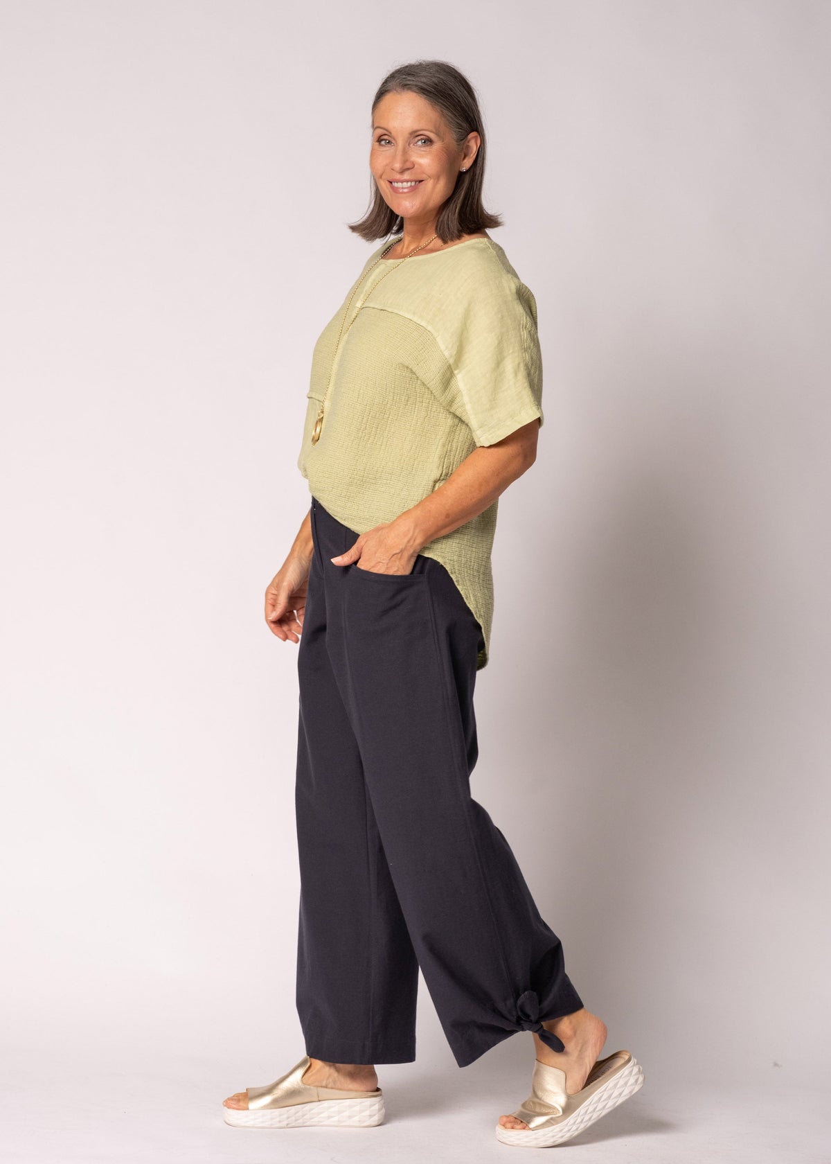Nalina Linen Top in Lily Green