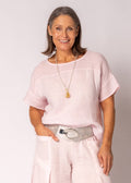 Eleni Linen Top in Modena Pink