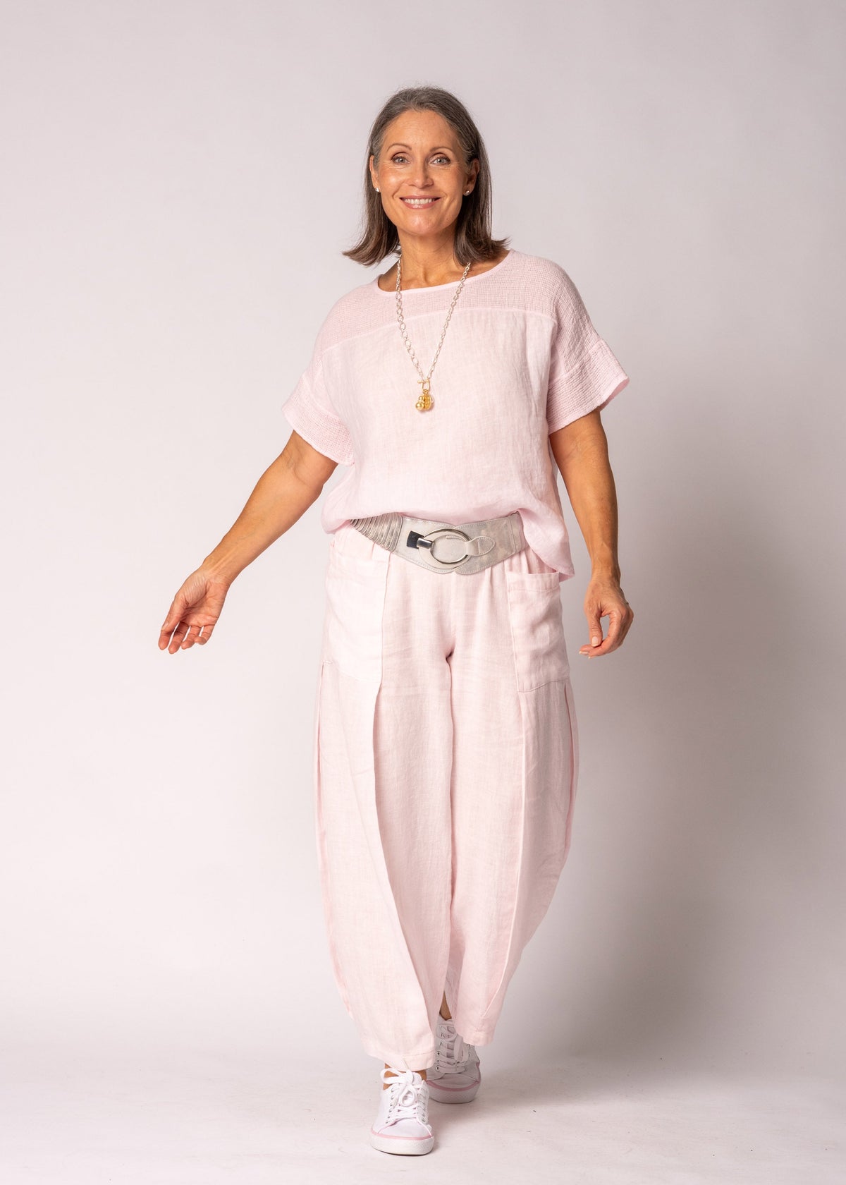 Eleni Linen Top in Modena Pink