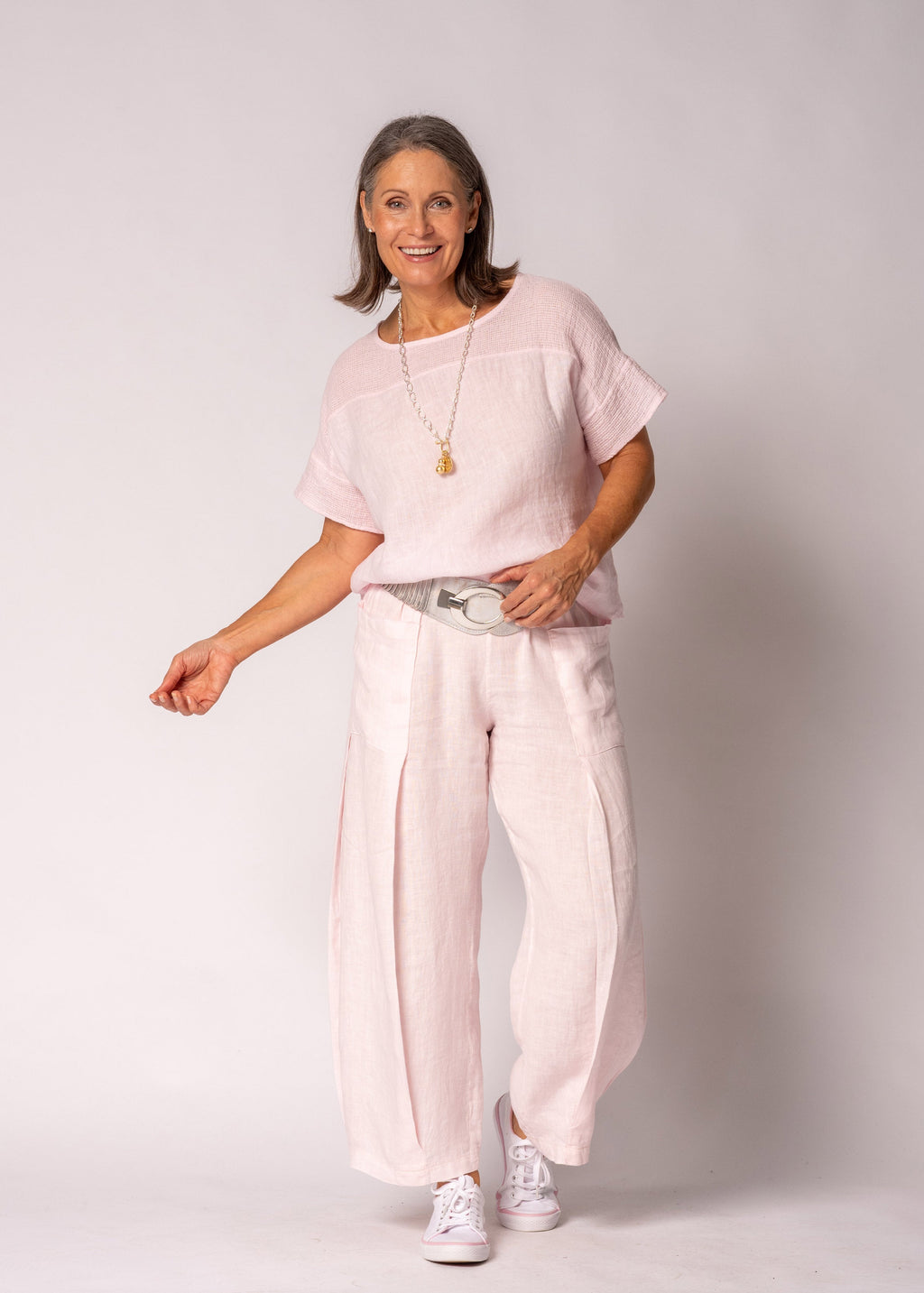 Eleni Linen Top in Modena Pink