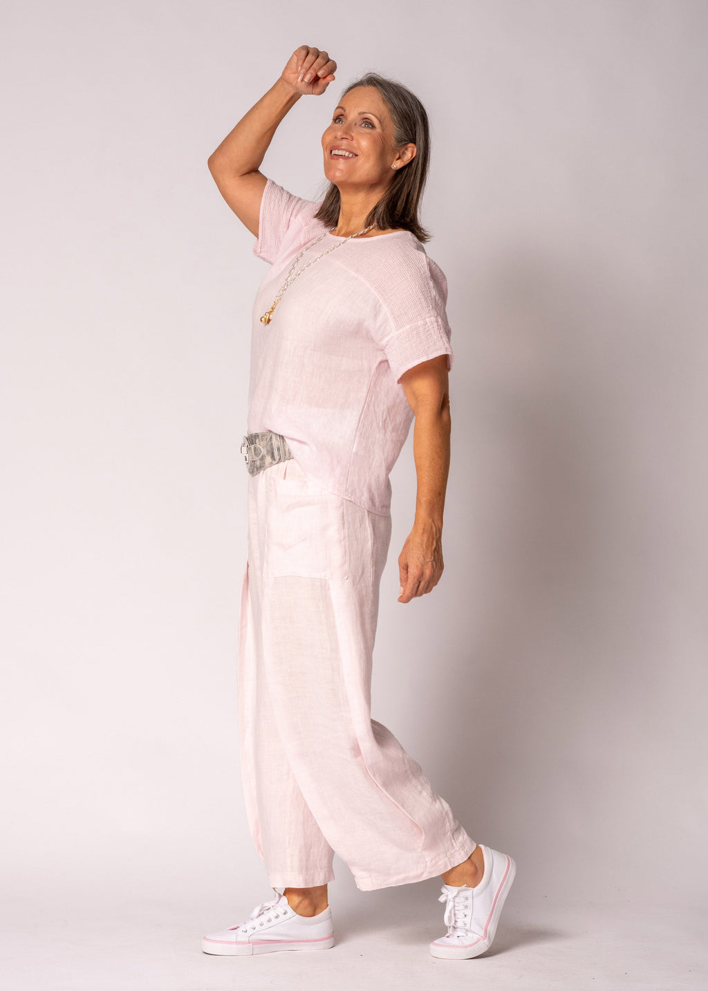 Eleni Linen Top in Modena Pink