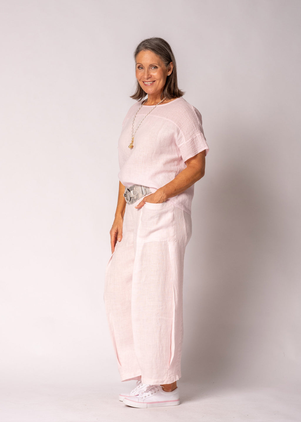 Eleni Linen Top in Modena Pink