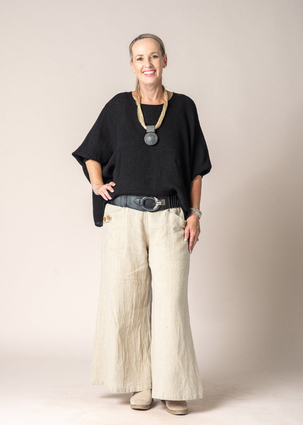 Mallory Linen Top in Onyx