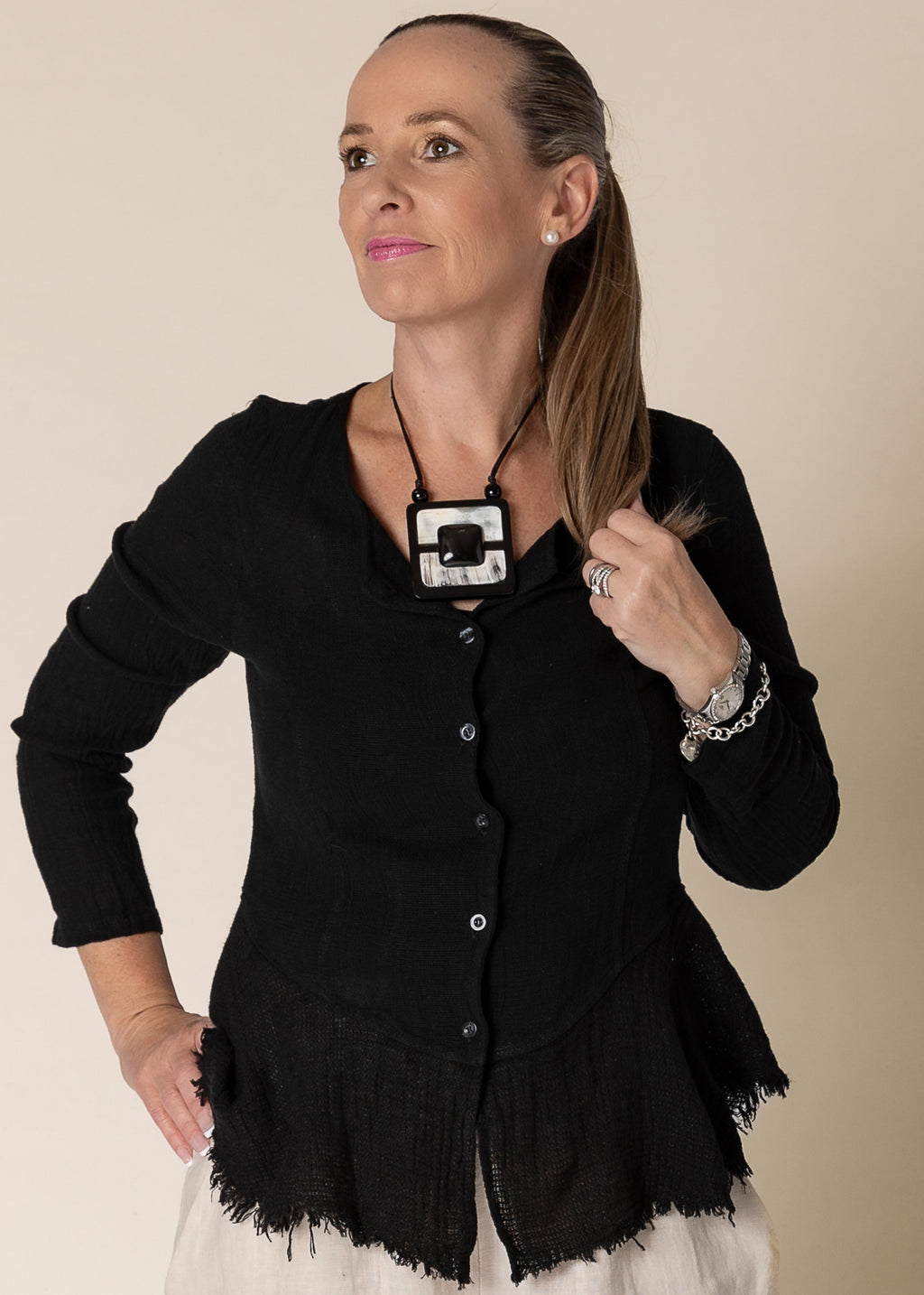 Natalia Linen Jacket in Onyx
