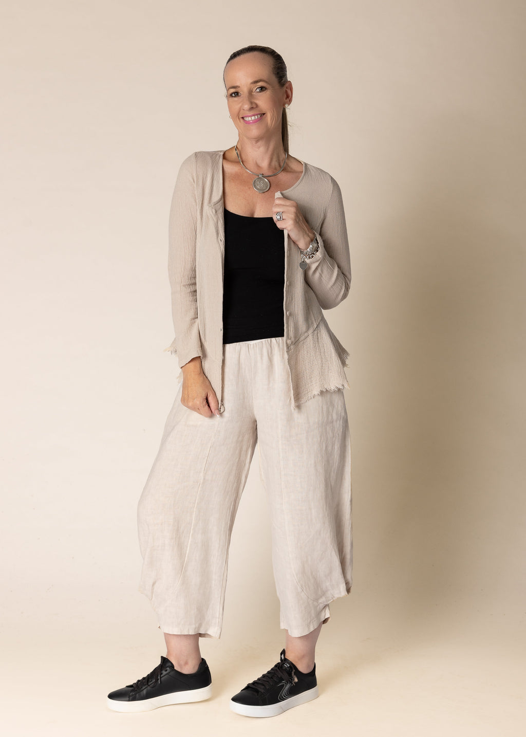 Natalia Linen Jacket in Latte