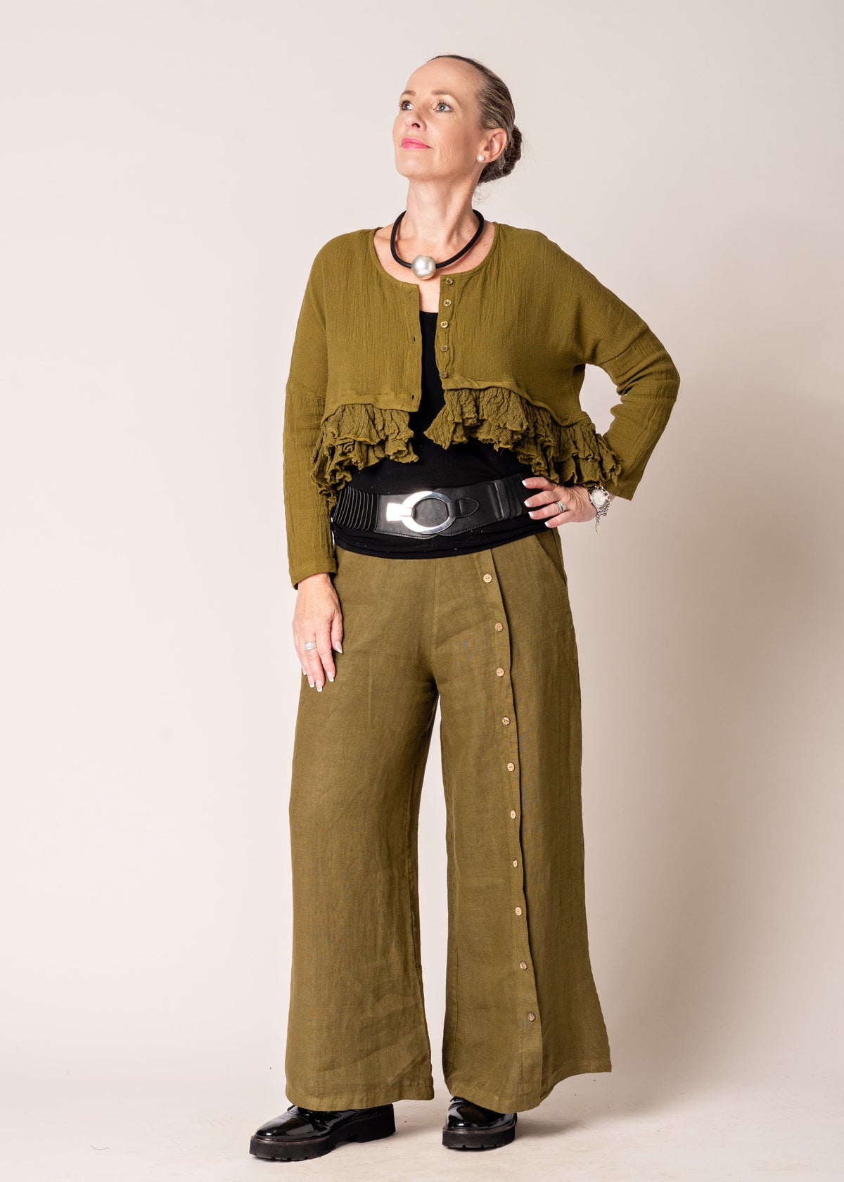 Patsy Linen Jacket in Green Olive