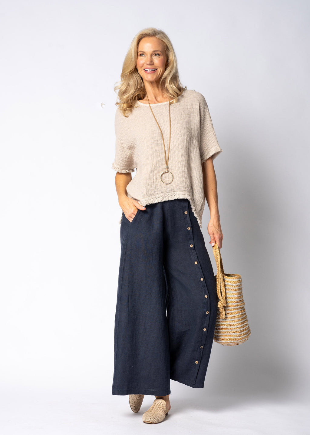 Clair Linen Pants in Navy