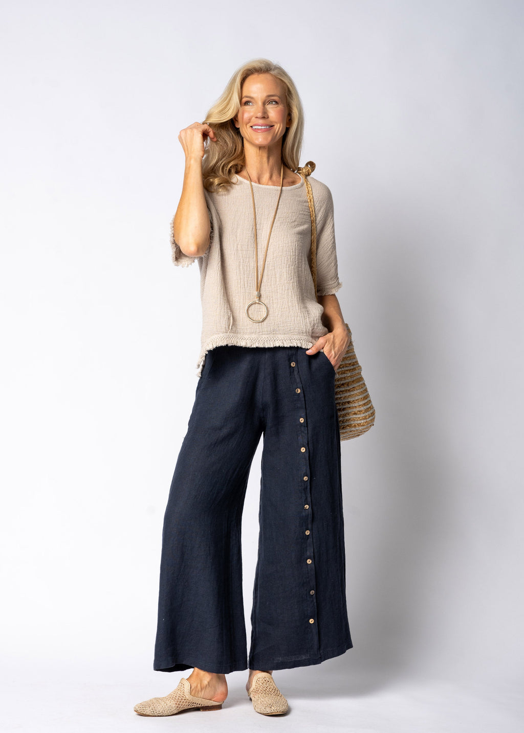 Clair Linen Pants in Navy