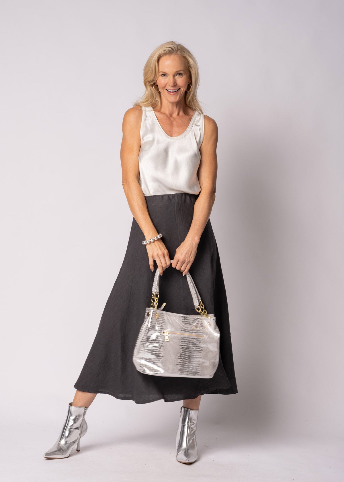 Lela Linen Skirt in Granite