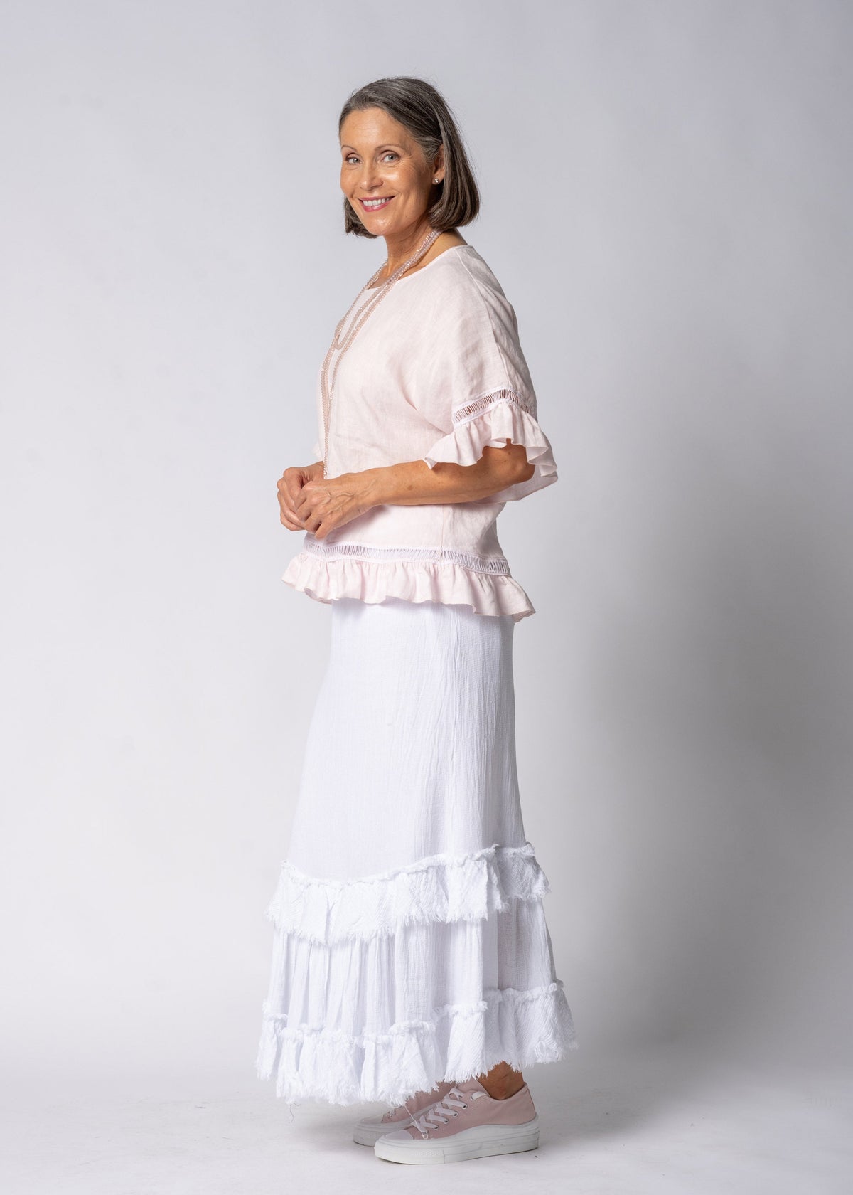 Evania Linen Top in Modena Pink