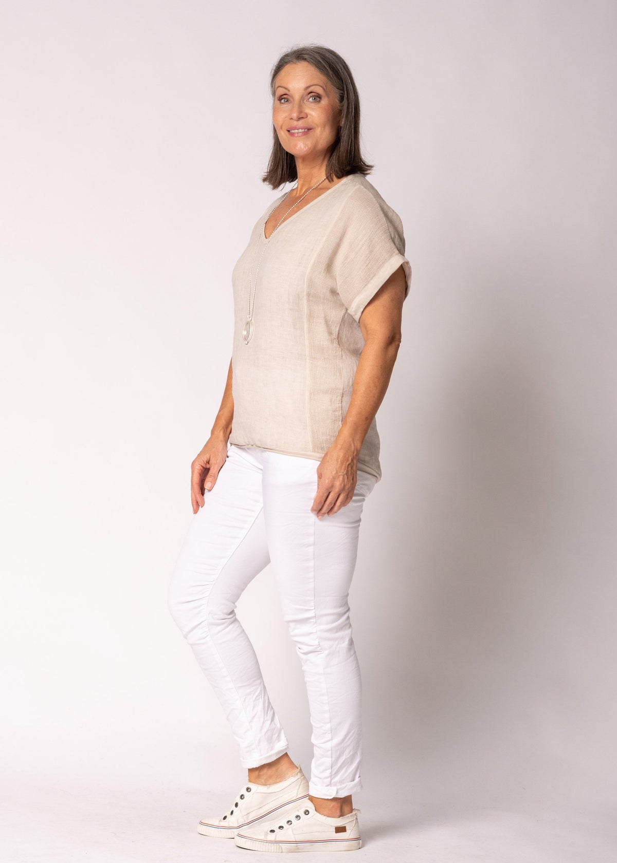 Farrin Linen Top in Antique Beige