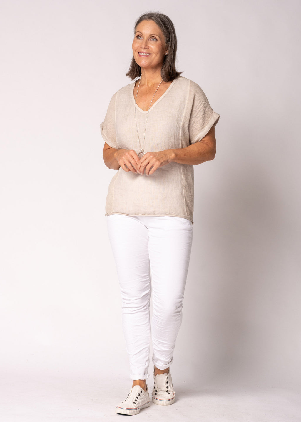 Farrin Linen Top in Antique Beige
